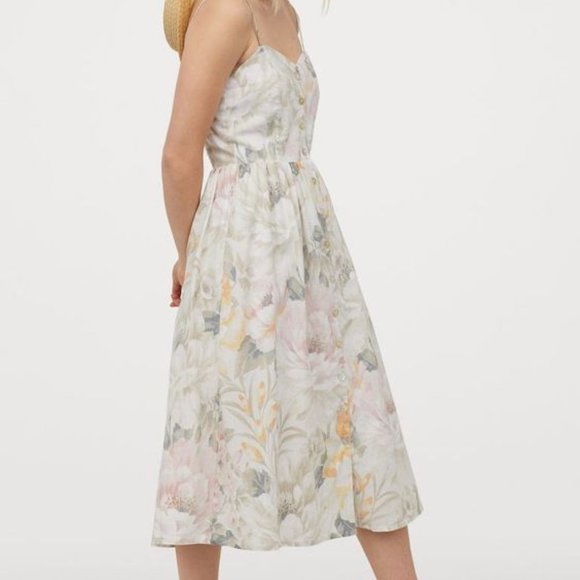 H&M Dresses & Skirts - H&M | Floral Print Linen-Blend Button Front Midi Dress